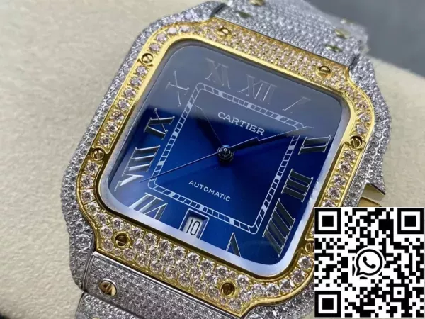 0a314031e899569 Santos De Cartier Diamond Orologi Quadrante Blu e Oro 1:1 Best Edition AMG Factory Swarovski Stone