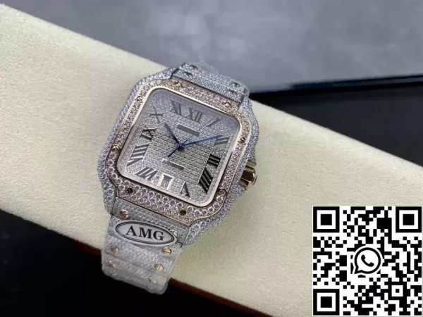 0be7afd6037fd8f Santos De Cartier gyémánt órák rózsa arany számlap 1:1 legjobb kiadás AMG Factory Swarovski kő