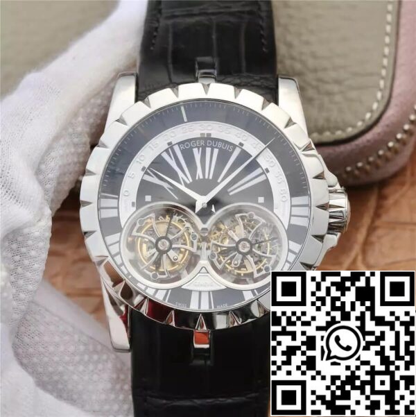 1 100 Roger Dubuis Excalibur RDDBEX0291 1:1 Best Edition JB Factory Tourbillon valkoinen kuori musta kellotaulu