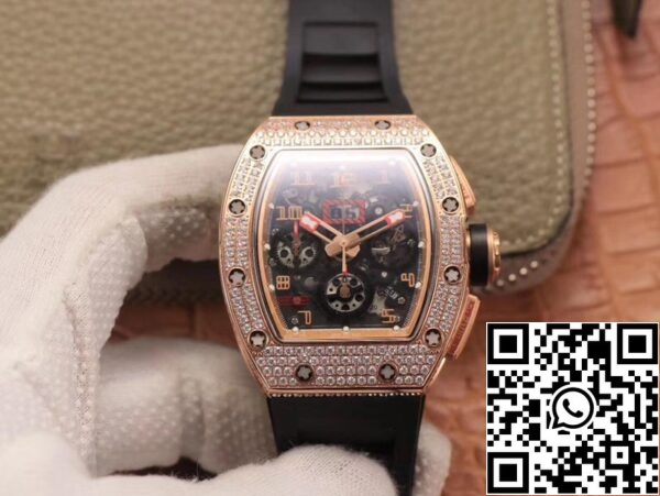 1 102 2115966d aab9 460e 9de7 89ff2687ead1 Richard Mille RM011 RG/5423 1:1 Beste Editie KV Fabrieksroze Goud Diamant Zwitsers uurwerk