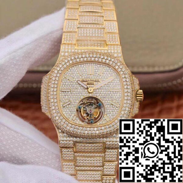 1 28 f1c86c48 043b 4a0c 98b1 17545b9ab897 Patek Philippe Nautilus Tourbillon 18K Oro Amarillo R8 Factory 1:1 Best Edition Movimiento Tourbillon Suizo de cuerda manual