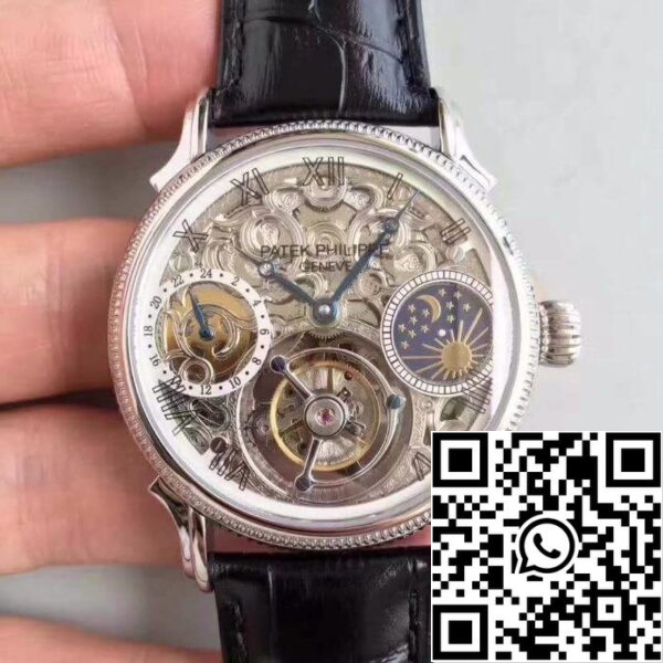 1 294 Patek Philippe Tourbillon Fase Lunar 1:1 Mejor Edición Tourbillon Suizo Esqueleto y Esfera Blanca