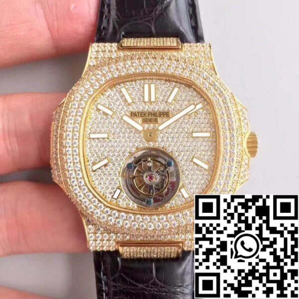 1 299 Patek Philippe Nautilus Jumbo Tourbillon 1:1 Best Edition Swiss Tourbillon 18K Yellow Gold Diamond Dial