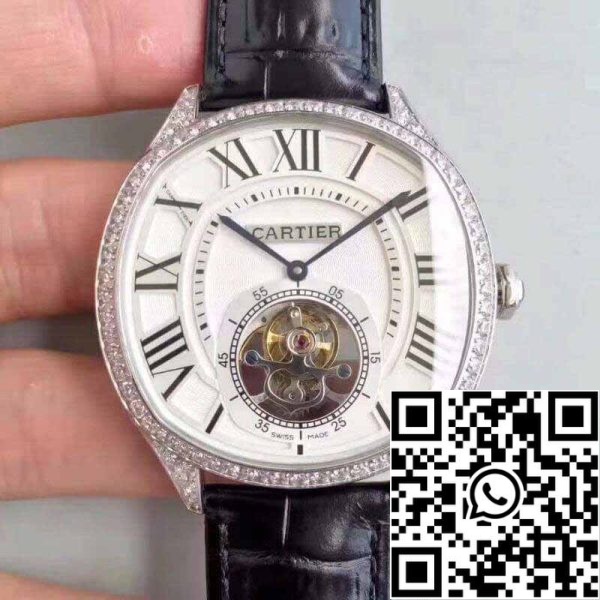 1 405 Drive De Cartier W4100013 Férfi órák 1:1 Best Edition svájci Tourbillon fekete bőrszíjjal