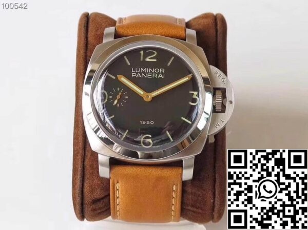 1 613 Panerai Luminor 1950 PAM127 ZF Factory 1:1 Best Edition Swiss ETA A6497 Brązowy pasek z miękkiej, brązowej skóry