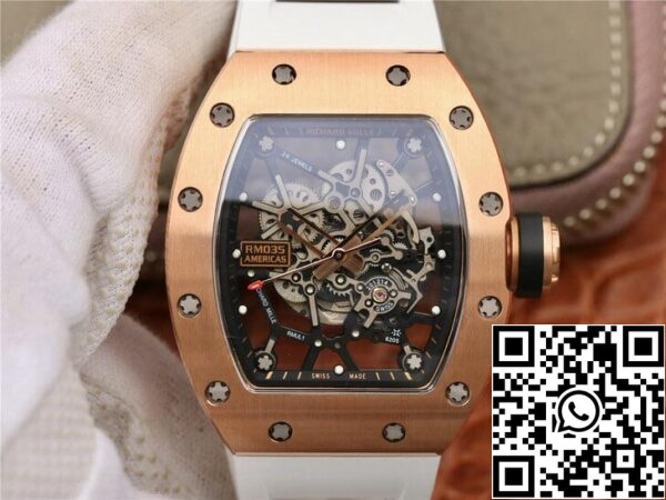 1 62 d374e58c 0d19 4ee2 bbdd a0326f5ab09a Richard Mille RM035 Americas KV Factory 1:1 Best Edition rózsaarany fehér szíj