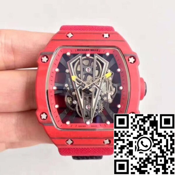 1 790 Richard Mille RM27-03 KV Factory 1:1 Mejor Edición Suizo ETA9015 Carbono Forjado Rojo