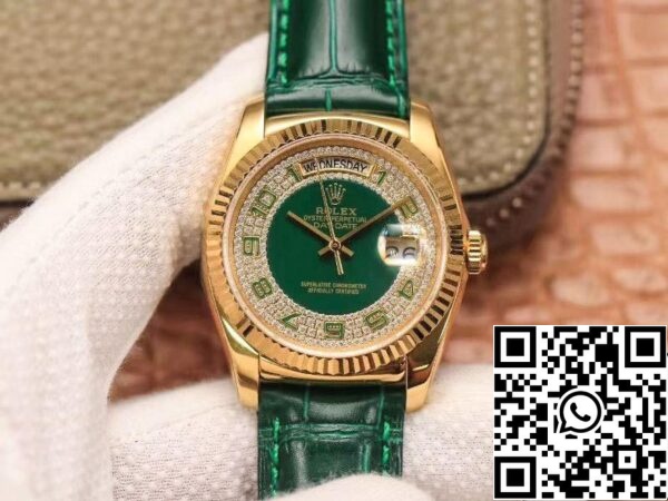 1 96 Rolex Day-Date 118138 1:1 Best Edition cadran verde cu diamante Swiss ETA2836