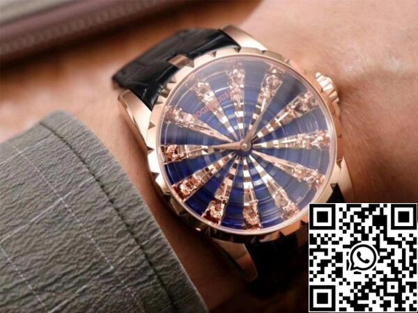 10 115 Roger Dubuis Excalibur RDDBEX0684 1:1 Best Edition ZZ Factory Rose Gold Blue Dial Swiss ETA9015