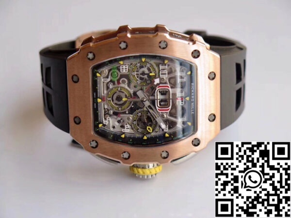 1566059217 1973445185 4 Richard Mille RM11-03 Roségold 1:1 Best Edition KV KU+ Fabrik Schwarzes Armband