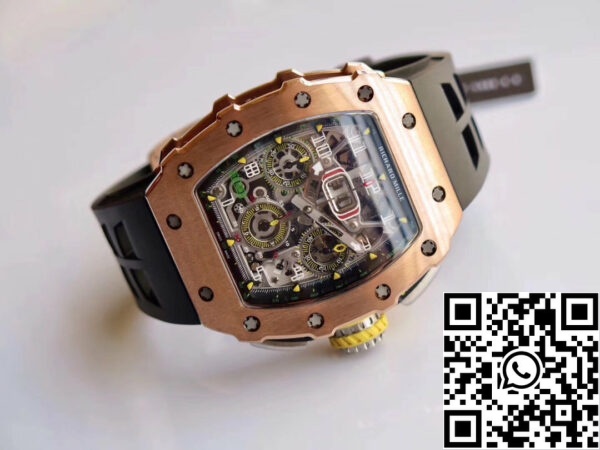 1566059217 2508358260 3 Richard Mille RM11-03 Rose gold 1:1 Best Edition KV KU+ Factory Black Strap