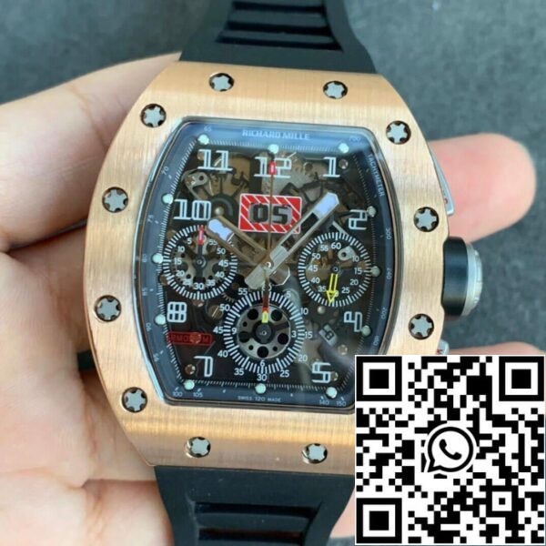 2 119 fb4306a3 d489 40e3 9933 66bb3269796e Richard Mille RM11 1:1 Best Edition KV Factory Różowe złoto Czarny pasek