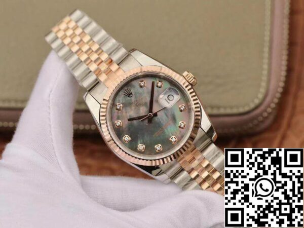 2 130 e6eee353 9e90 4f88 8954 673d73fd3504 Rolex Datejust 36mm GM Factory 1:1 Best Edition Gray Dial Diamond Markers 18K Gold Wrapped Swiss ETA3135