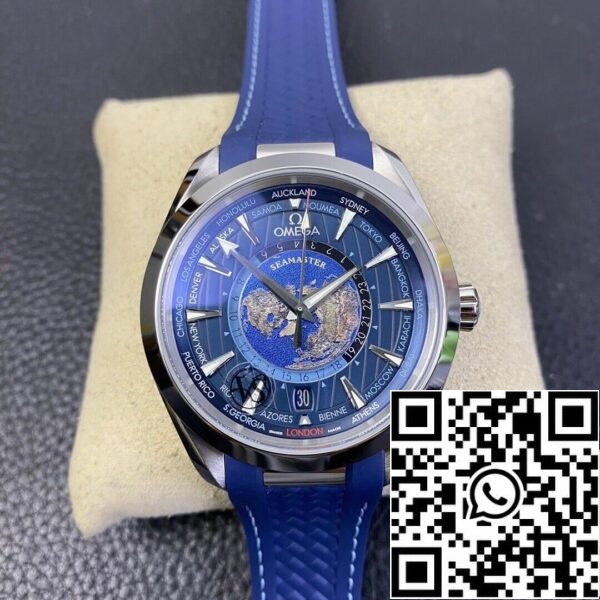 2 222 Omega Seamaster Aqua Terra GMT Worldtimer 220.12.43.22.03.001 1:1 Best Edition VS Factory Blue Dial