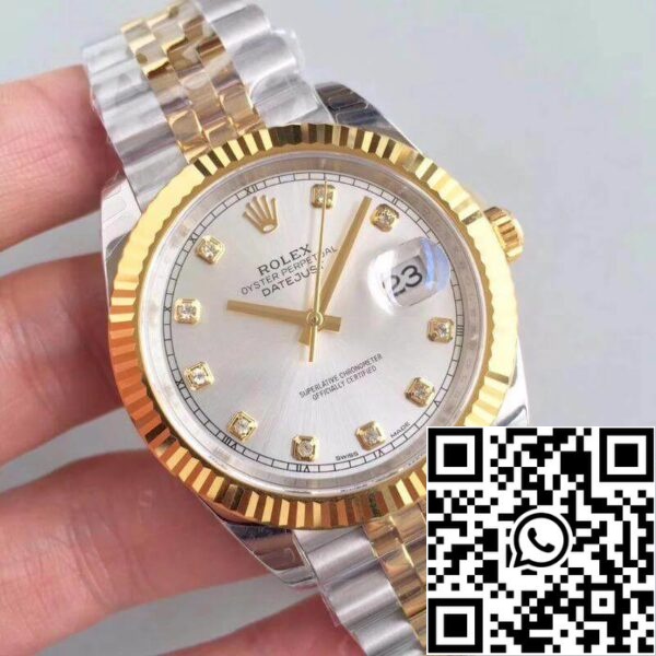 2 239 Rolex Datejust 41 126333 Mostrador prateado 1:1 Best Edition Swiss ETA3255 Aço inoxidável 410L e bracelete em ouro amarelo de 18K