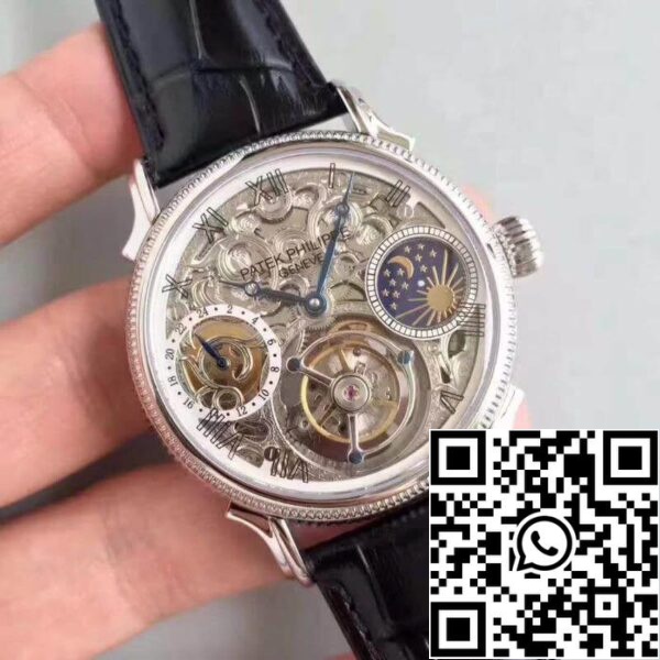 2 295 Patek Philippe Tourbillon Moonphase 1:1 Best Edition Swiss Tourbillon Skeleton och vit urtavla