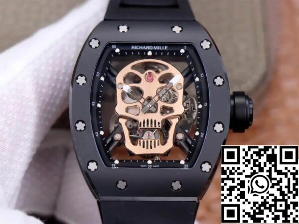 2 5 360c82cc 2734 41df 9d7c f680972402c5 Richard Mille RM52-01 Tourbillon 1:1 Best Edition JB Factory Rose Gold Skull Dial