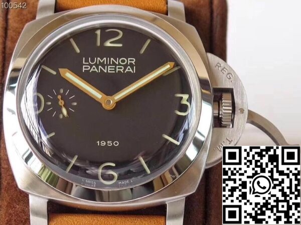 2 614 2 بانيراي بانيراي لومينور 1950 PAM127 ZF Factory 1:1 أفضل إصدار سويسري ETA A6497 حزام جلدي بني ناعم أسمر اللون