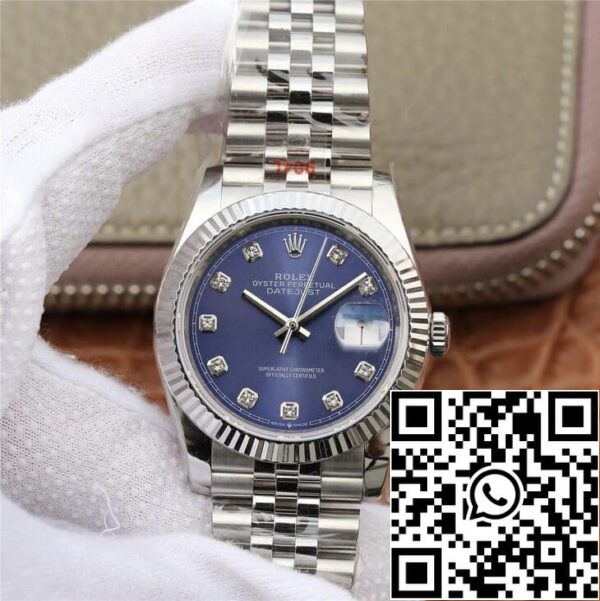 2 63 e4bce6e6 9a9b 4aa8 8bfa 7c4b22a60dd3 Rolex Datejust M126234-0037 1:1 Best Edition GM gyári gyémántokkal kirakott kék számlapja