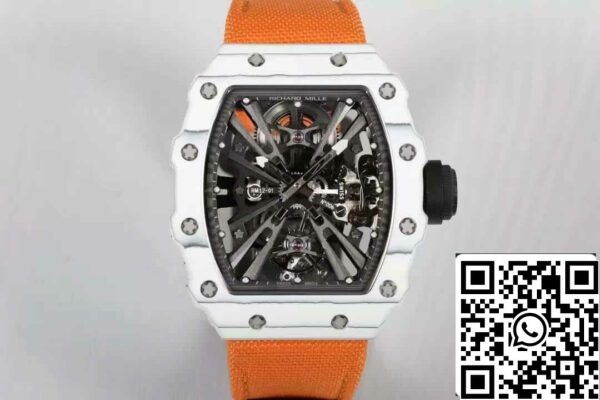 2 66 5b434164 4d7f 448a 9559 f14d2f9493fe Richard Mille RM12-01 Tourbillon 1:1 Best Edition RM Factory Koperta z włókna węglowego Pomarańczowy pasek