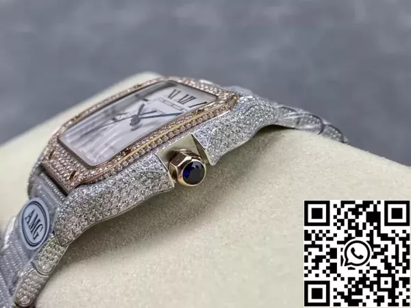 240fbf8ef2e1e14 Santos De Cartier Diamond ure bela številčnica 1: 1 Najboljša izdaja AMG Factory Swarovski kamen