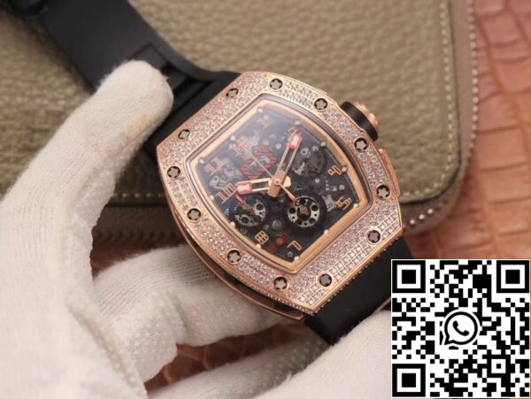 3 102 cfcc19db 7339 49c6 861c 5824ec4e71d1 Richard Mille RM011 RG/5423 1:1 Best Edition KV Fabrieksroze Goud Diamant Zwitsers uurwerk