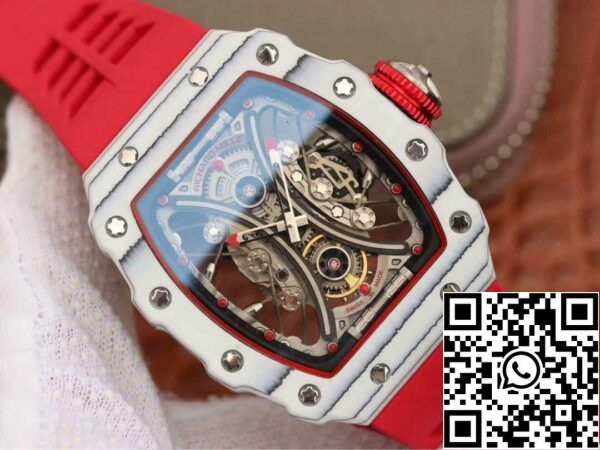 3 109 Richard Mille RM53-01 1:1 Mejor Edición KV Factory TPT Fibra de Carbono Correa Roja