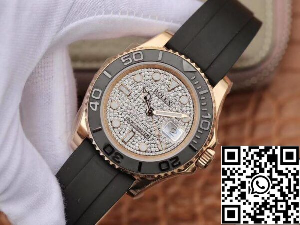 3 147 Rolex Yacht-Master 40mm 116655 Diamond Dial Rosegold 1:1 Best Edition Automatic Swiss Movement Black Rubber Strap