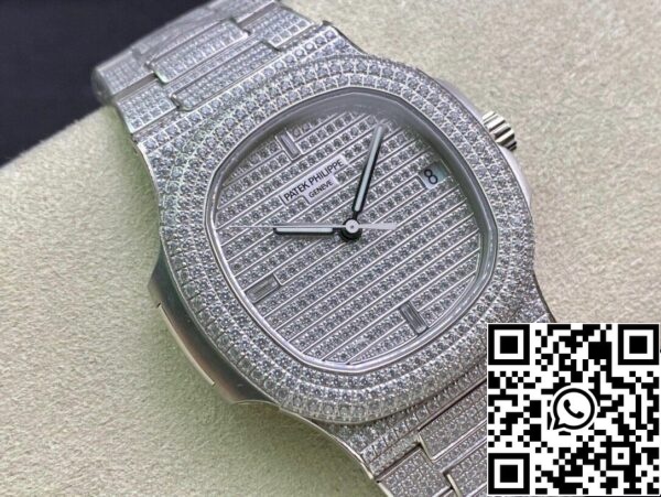 3 229 Patek Philippe Nautilus 5719/10G-010 1:1 Najboljša izdaja PPF Factory V4 Silver Diamond Swiss ETA324