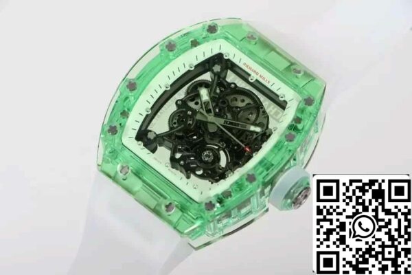 3 22 b2b6079d b987 44b1 b378 b47a5fe1bee9 Replica Richard Mille RM055 legjobb 1:1 Edition RM Factory zöld csontvázas számlapja