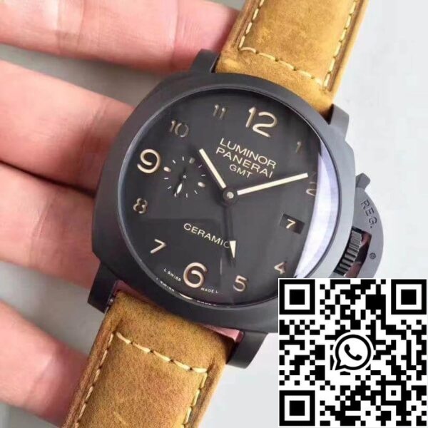 3 597 Panerai Luminor PAM441 VS Factory Ceramic Case 1:1 Best Edition Swiss ETA P9001 Brown Leather Strap