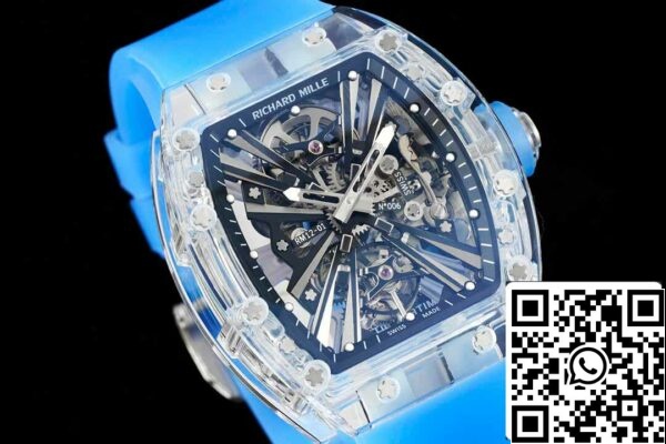 3 63 2507f8d7 0594 4c37 a3e1 c8bf168d8229 Richard Mille RM12-01 1:1 Най-добро издание RM Factory Tourbillon Прозрачна версия Синя каишка