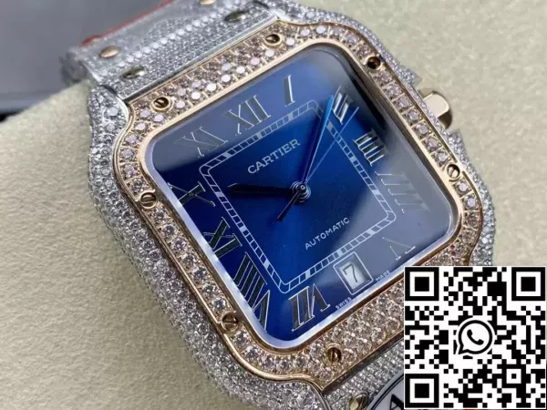 380b9862985d06f Santos De Cartier Diamond ρολόγια Μπλε Dial 1:1 Best Edition AMG εργοστάσιο Swarovski Stone