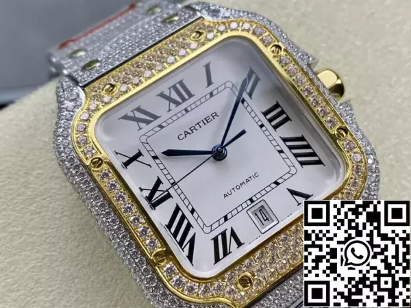 3c76299770eb93a Santos De Cartier диамантени часовници бял циферблат и злато 1:1 най-доброто издание AMG фабрика Swarovski камък