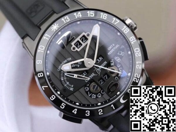 4 136 b56225d5 d42a 4878 adbf f38c883f1de4 Ulysse Nardin El Toro 322-00-3 Stainless Steel Case All Working GMT Calendar Men Watches 1:1 Best Edition Swiss UN-32 Movement Black line pattern dial