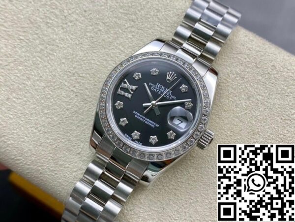 4 19 Rolex Datejust 28MM 1:1 Best Edition BP Factory Diamantbesatt Svart Urtavla