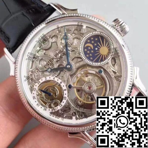 4 292 Patek Philippe Tourbillon Holdfázis 1:1 Best Edition svájci Tourbillon szkeleton és fehér számlapos Tourbillon 1:1 legjobb kiadás