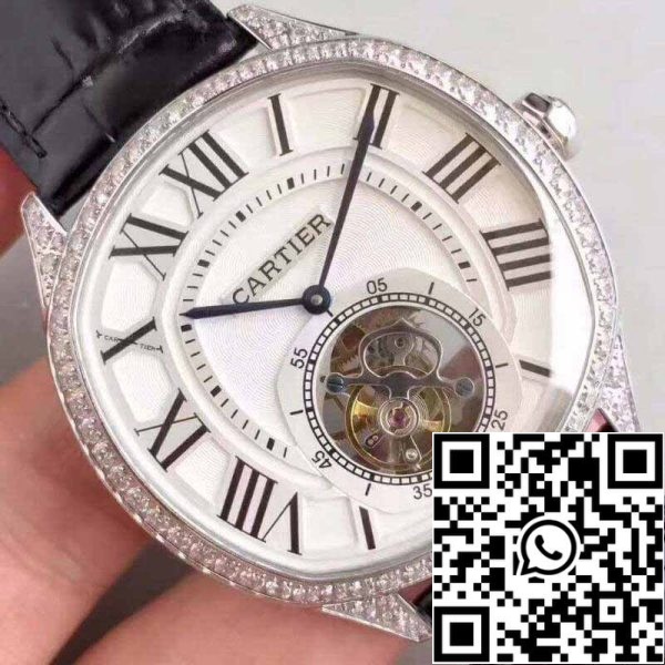 4 402 Drive De Cartier W4100013 Мъжки часовници 1: 1 Най-доброто издание Swiss Tourbillon Черна кожена каишка