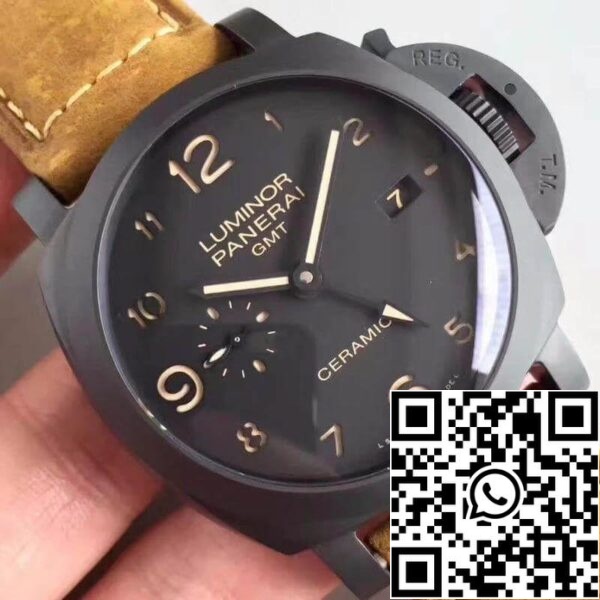 4 595 Panerai Luminor PAM441 VS Factory Ceramic Case 1:1 Best Edition Swiss ETA P9001 Brown Leather Strap