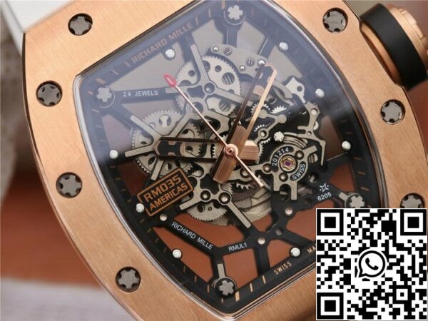 4 64 e25f011e 046f 4dfc 8599 19116aac7055 Richard Mille RM035 Americas KV Factory 1:1 Best Edition с ремешком из розового золота и белого цвета