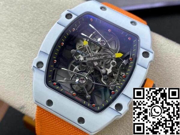 4 65 39859e38 bd23 438e b649 ebb7a8a8a8145f Richard Mille RM27-02 1:1 Best Edition RM Factory Skeleton Tourbillon narancssárga szíjjal