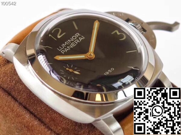 5 611 5 611 بانيراي لومينور 1950 PAM127 ZF Factory 1:1 أفضل إصدار سويسري ETA A6497 حزام جلدي بني ناعم أسمر اللون