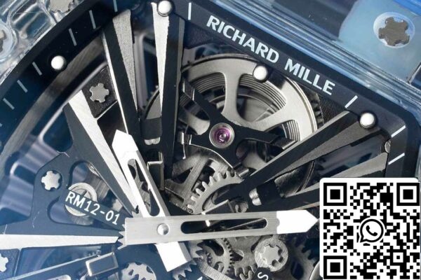 5 63 db0eddaf 8a0b 449d 805c 7b33fd54f879 Richard Mille RM12-01 1:1 Best Edition RM Factory Tourbillon átlátszó változat kék szíjjal