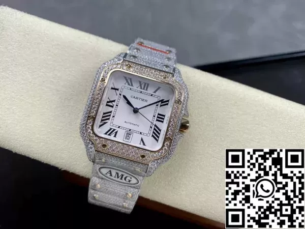 578a75592e582b8 Santos De Cartier Diamond Watches White Dial 1: 1 Best Edition AMG Factory Swarovski Stone