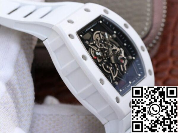 6 73 f1fb63fe ab07 4db5 863b 3dae325a857d Richard Mille RM055 1:1 Best Edition KV Factory Ceramic White Rubber Strap