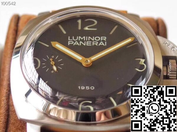 7 610 Panerai Luminor 1950 PAM127 ZF Factory 1:1 Best Edition Zwitserse ETA A6497 Bruin Zacht Tan Lederen Band