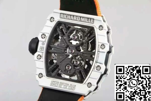 7 65 eb399c7d f8da 432b b24e d40acb5dde34 Richard Mille RM12-01 Tourbillon 1:1 Best Edition RM Factory Caixa em fibra de carbono Correia cor de laranja