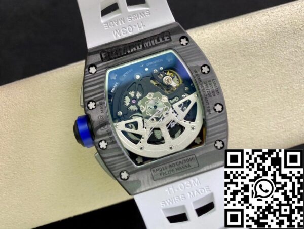 7 67 e62e5b4d 3467 4576 b40b c13384a12094 Richard Mille RM011 1:1 Best Edition KV Factory Carbon Fiber White Strap