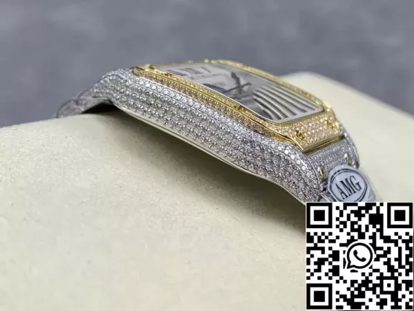 72b375789928424 Santos De Cartier Diamante Orologi Quadrante Bianco e Oro 1:1 Best Edition AMG Fabbrica Pietra Swarovski