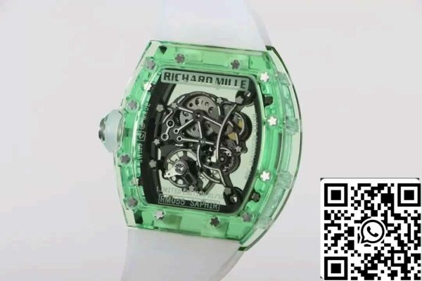 8 22 faf445a6 416e 41b1 9c48 01948b572f2a Replica Richard Mille RM055 legjobb 1:1 Edition RM Factory zöld csontvázas számlapja